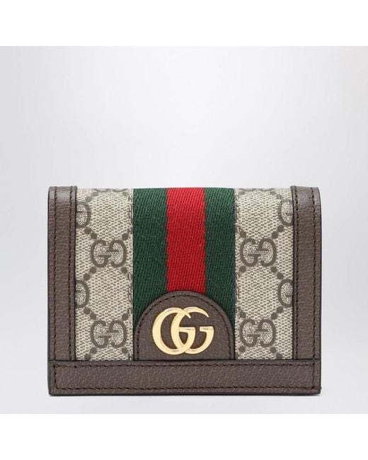 Gucci Metallic Kleine Ophidia Geldbörse Aus-Braunem Gg-Stoff