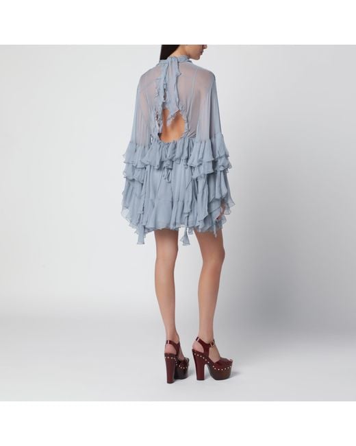 Chloé Blue Powder Silk Mousseline Mini Dress