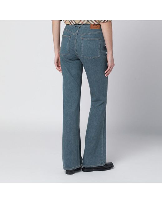 Burberry Blue Mid- Jeans With Check-Pattern Pocket