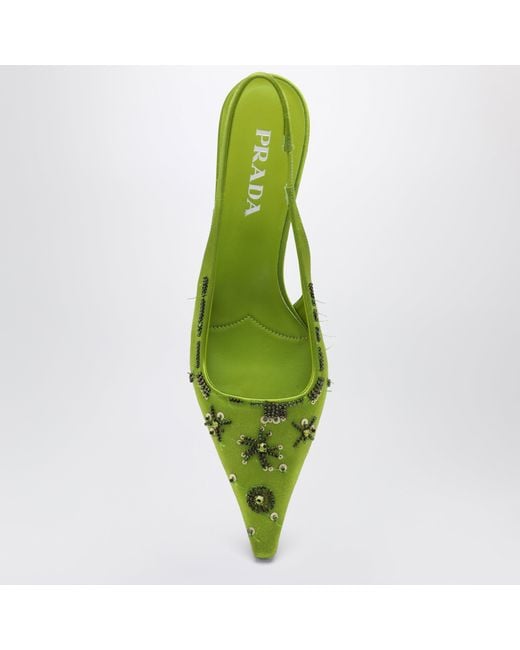 Prada Green Fern Sequin Satin Slingback Pumps