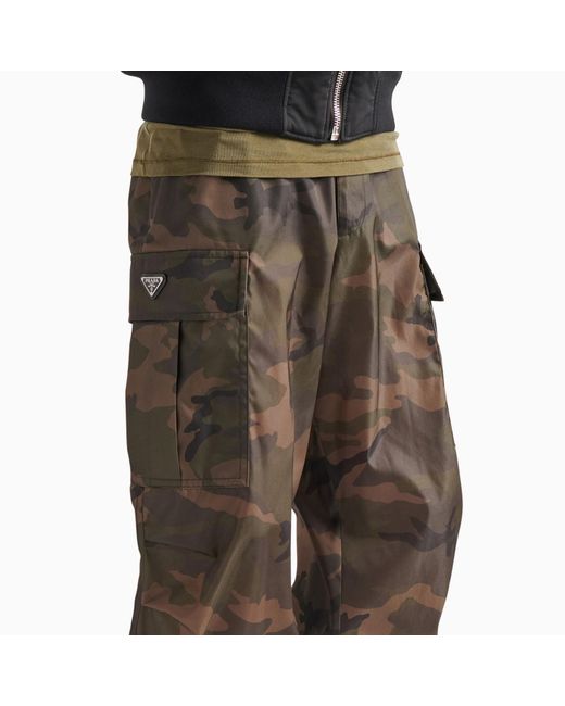 Prada Gray Camouflage Cargo Trousers In Re-nylon for men