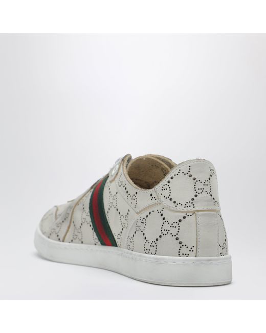 Gucci White Stretch Sneakers With Laser-Cut Gg Motif