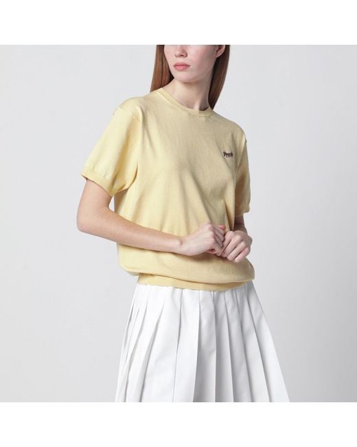Prada Natural Cream-Colored Silk-Blend Sweater With Logo