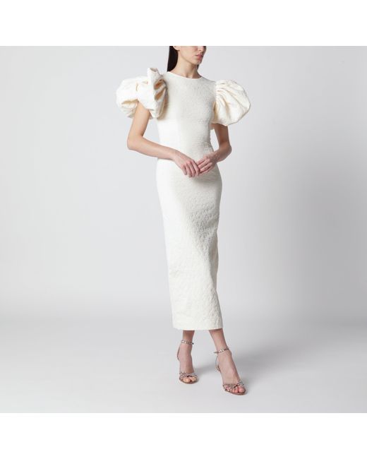 ROTATE BIRGER CHRISTENSEN White Midi Balloon Jacquard Dress