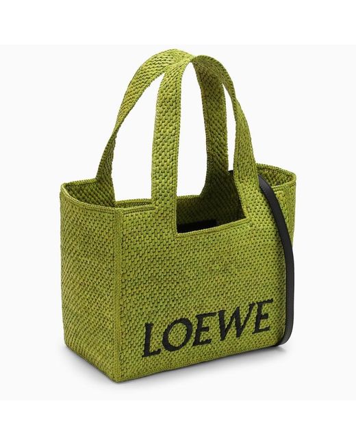 Borsa font media meadow green in raffia di Loewe