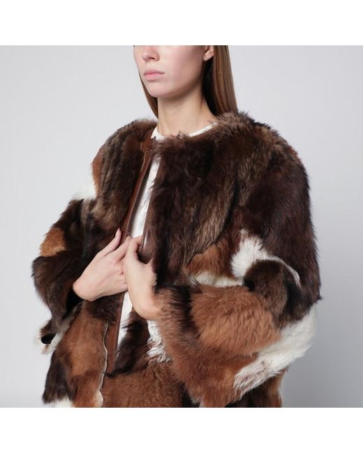 Manteau Patchwork En Peau Lainée Prada en coloris Brown