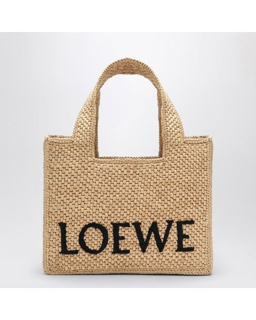 Loewe Metallic Font Tote Small Raffia Bag