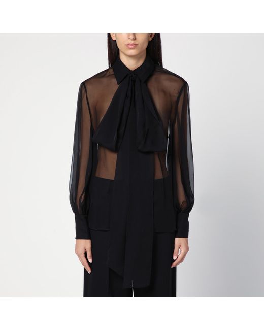 Valentino Black Semi-transparent Silk Chiffon Shirt