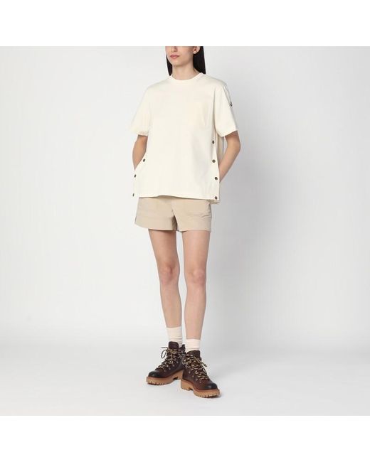 Moncler Natural Shorts With Logo Patch