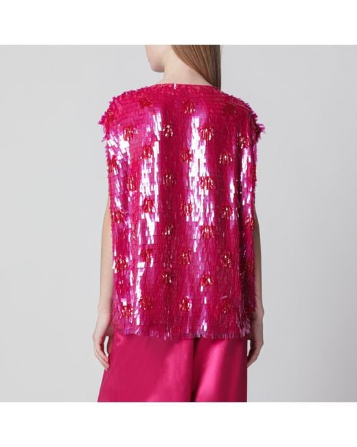 Dries Van Noten Pink Fuchsia Silk Top With Sequins