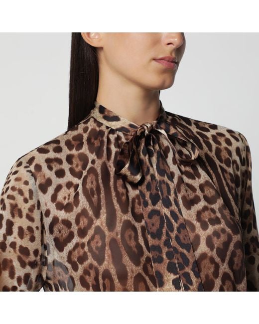 Dolce & Gabbana Brown Leopard-Print Silk Georgette Shirt