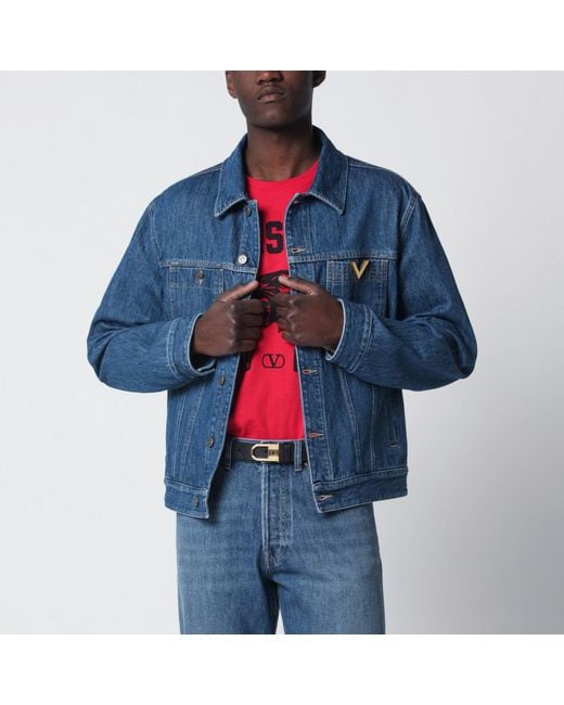 Valentino Blue Denim Jacket With Vgold Detail for men