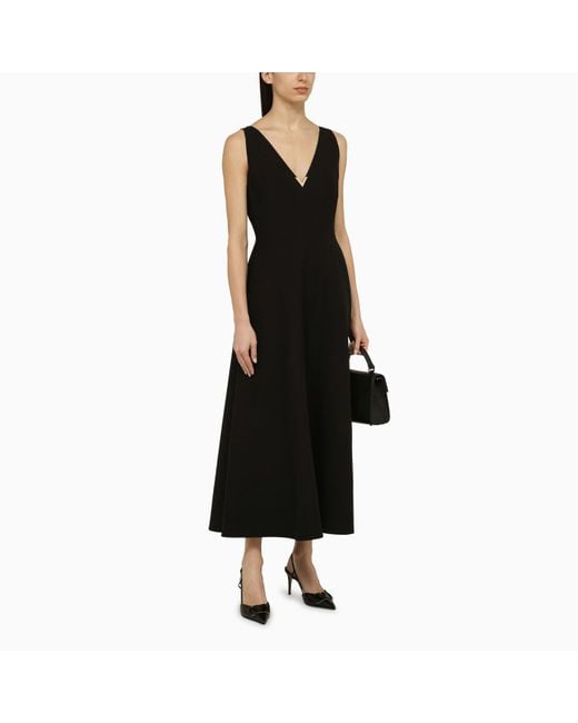 Valentino Black Wool And Silk Midi Dress