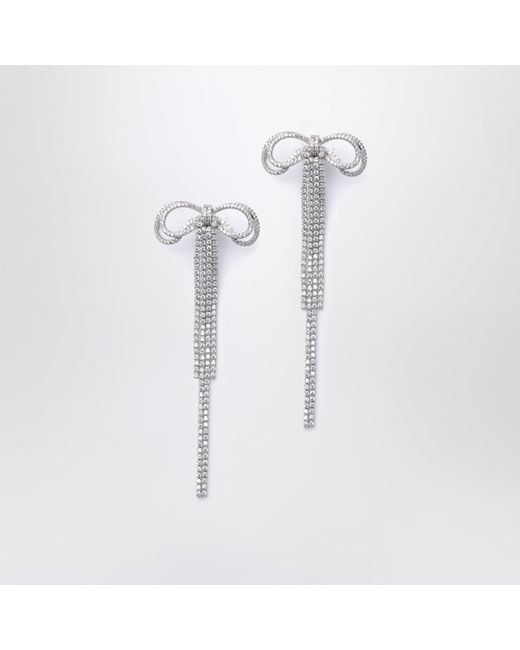 Self-Portrait White Double Crystal Bow Drop Earrings