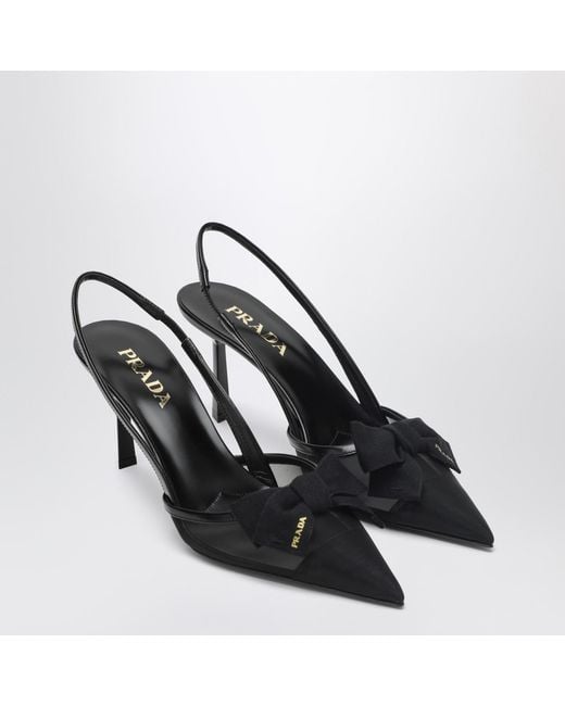 Prada Black Fabric And Mesh Slingback Pumps