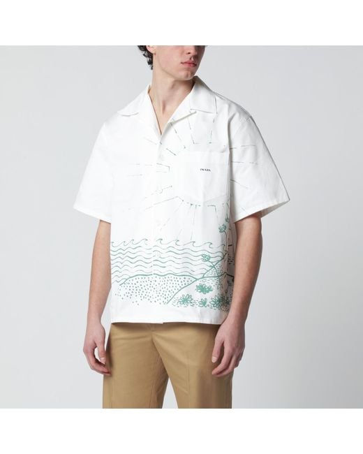 Prada White Short-Sleeve Bowling Shirt With Print for men