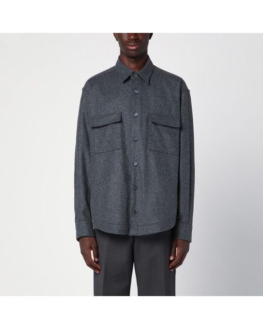 Xacus Gray Grey Wool Blend Overshirt for men