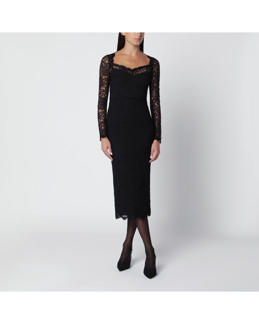 Dolce & Gabbana Black Floral Lace Midi Dress