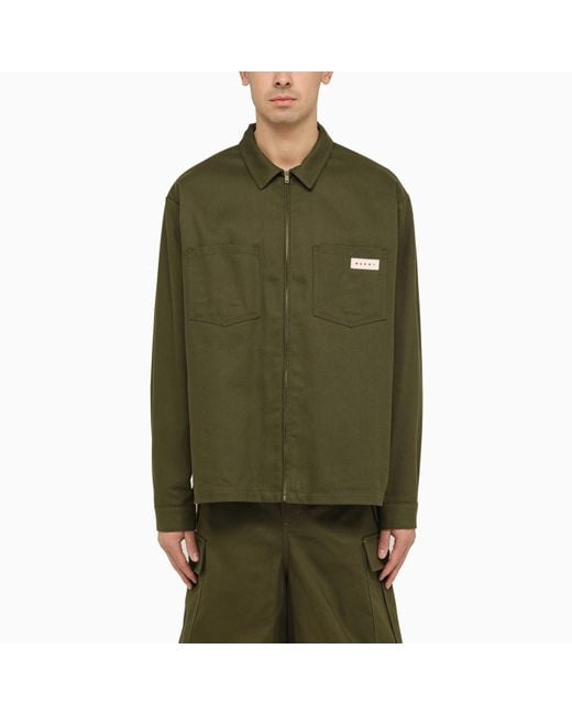 Marni Green Dark Cotton Zipped Shirt Jacket for men