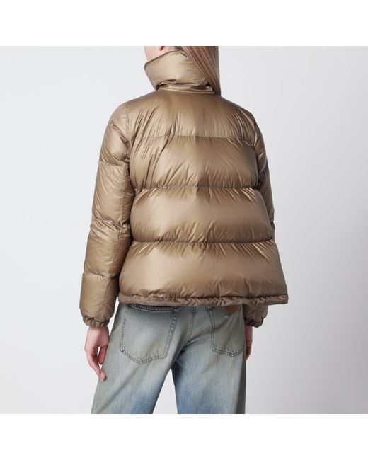 Sacai Brown Down Jacket With Asymmetrical Zip