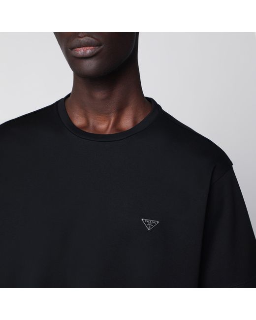 Prada Black Boxy Cotton Crew-Neck T-Shirt for men