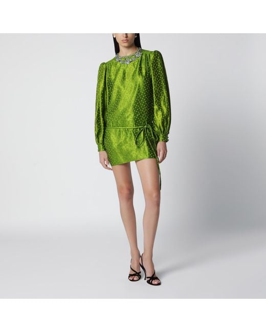 Valentino Green Avocado Polka-Dot Silk-Blend Jacquard Mini Dress
