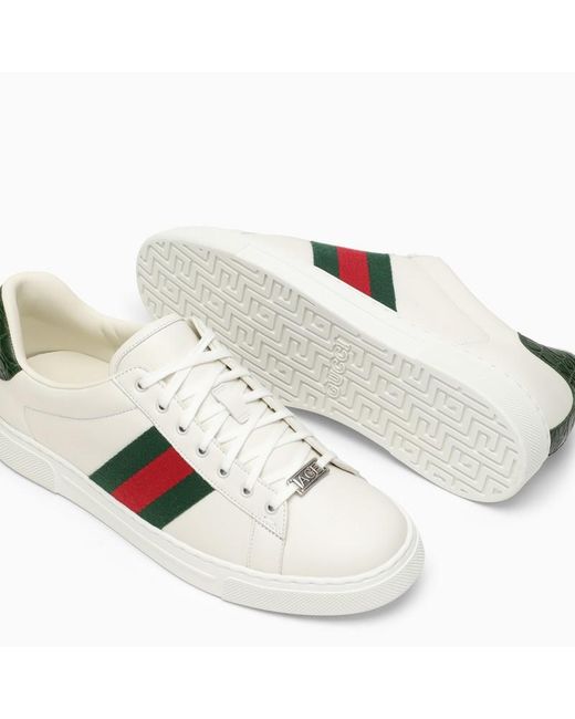 Sneaker bassa ace bianca/verde in pelle di Gucci in White da Uomo