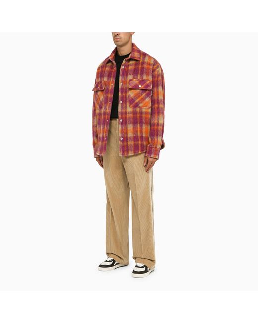 Palm Angels Red Bordeaux/ Checked Overshirt for men