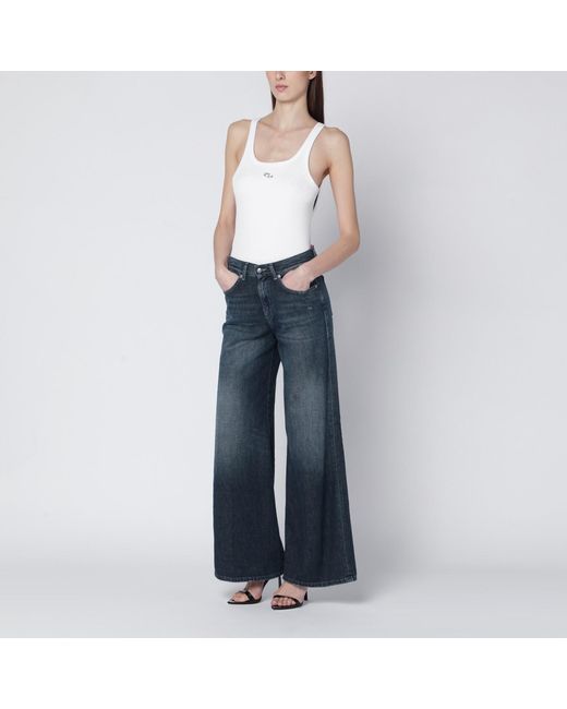 DIESEL Blue T-Wife Tank Top With Laser-Cut Oval D