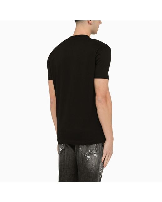 DSquared² Black Crew Neck T Shirt With Pink Icon Print for men