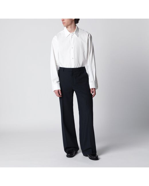 Séfr Black Pinstriped Wool-Blend Trousers for men