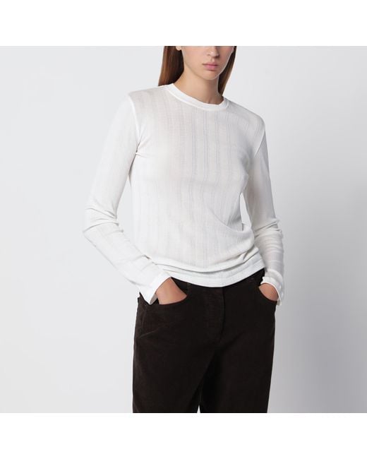 The Row White Dantea Long-Sleeve Cotton T-Shirt