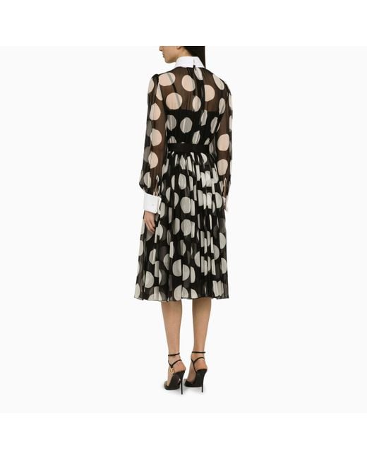 Dolce & Gabbana Black Longuette Dress With Polka Dots In Silk Chiffon
