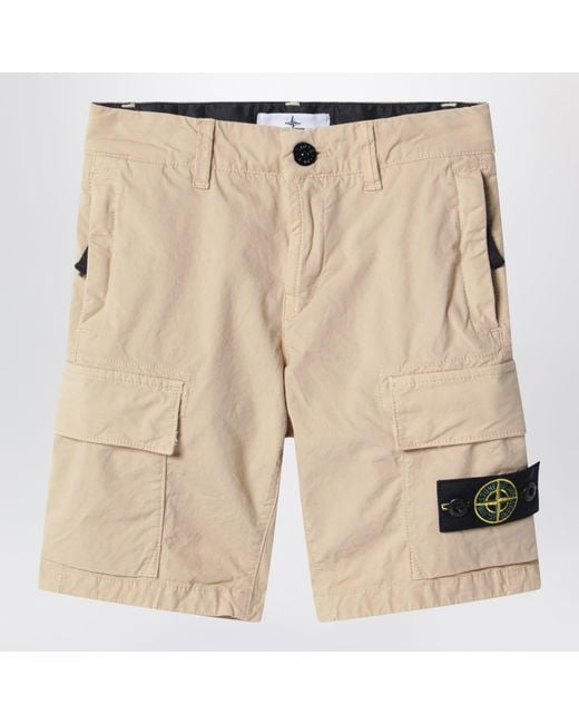Stone Island Natural Cargo Shorts With Compass Logo Patch