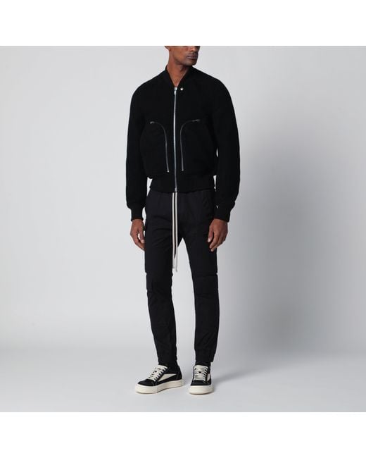 Rick Owens Black Virgin Wool Bomber Jacket With Zip for men