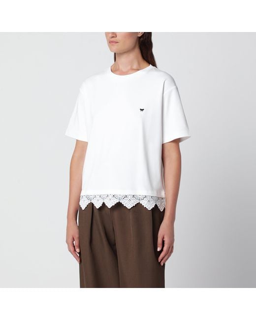 Weekend by Maxmara White Cotton T-Shirt With Lace Trim