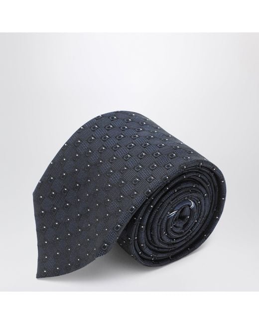 Ferragamo Blue Dark Gancini Silk Jacquard Tie for men