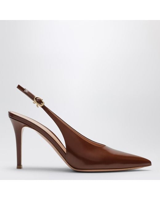 Gianvito Rossi Brown Havana Patent Leather Slingback Pumps