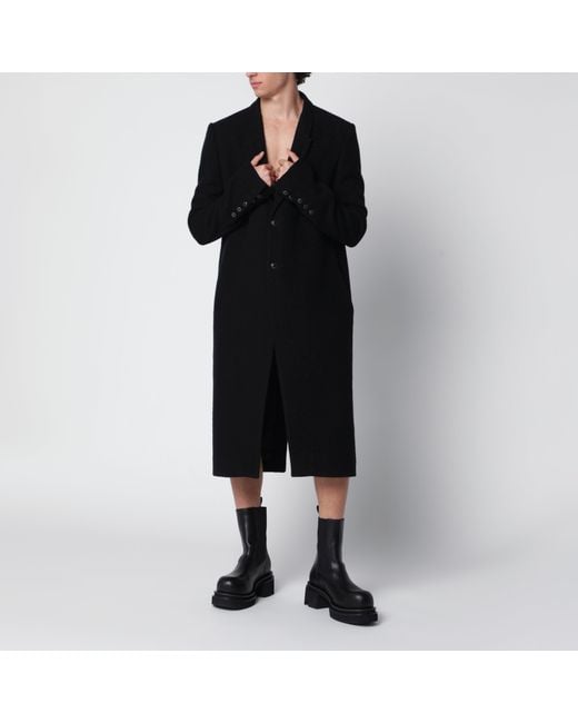 Rick Owens Black Single-Breasted Wool Coat for men