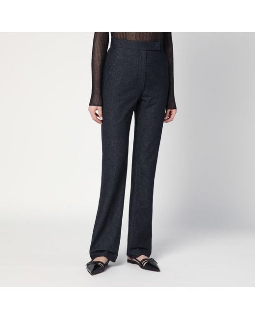 Max Mara Blue Midnight Trousers In Cotton Denim Effect