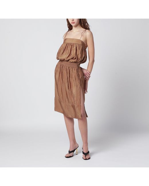 Saint Laurent Brown Caramel-Coloured Nylon Blend Crepe Dress