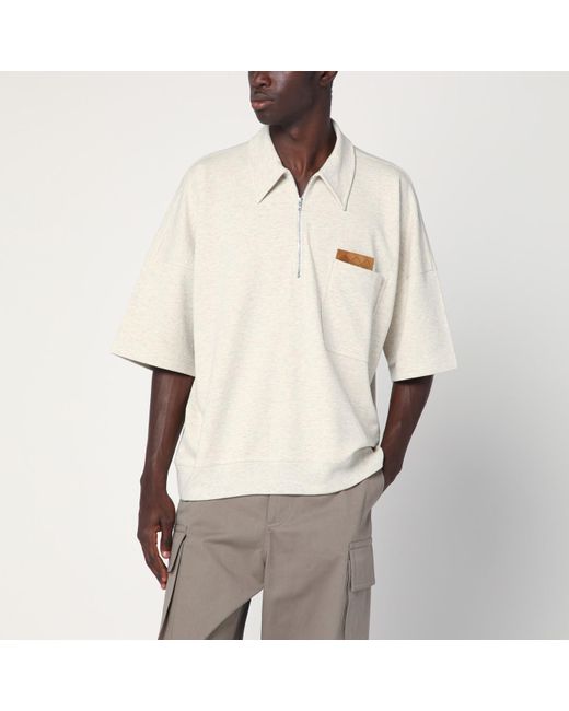Bottega Veneta Natural Sea Salt Mélange Cotton Polo for men