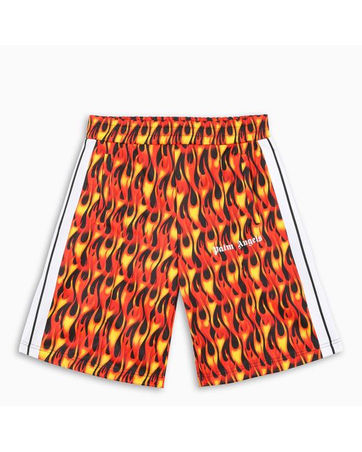 Pantaloncino track stampa fiamme di Palm Angels in Multicolor da Uomo