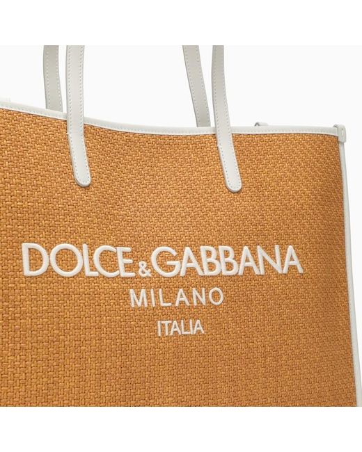 Borsa shopping grande color miele con logo di Dolce & Gabbana in Brown