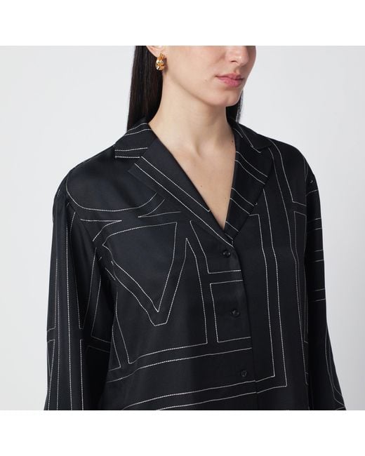 Totême Black Silk Monogram Shirt