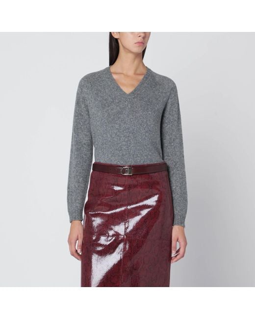 Roberto Collina Gray Wool V-Neck Sweater