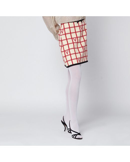 Valentino Pink Ivory Skirt With Check Vlogo Pattern