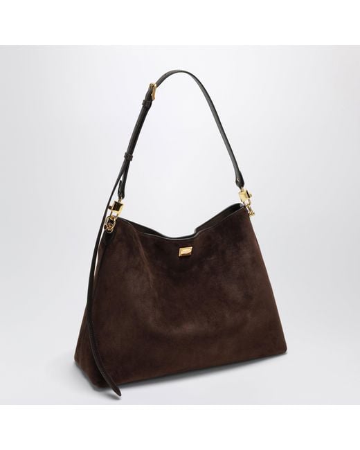 Dolce & Gabbana Brown Vittoria Large Dark Ebony Suede Bag