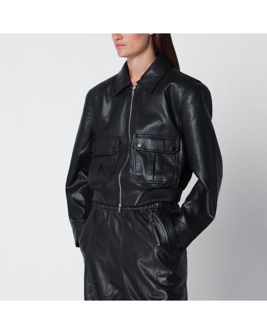 Frankie Shop Black Cropped Faux Leather Bomber Jacket