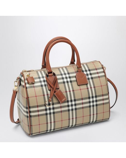 Burberry Brown Medium Bowling Bag With Check Pattern
